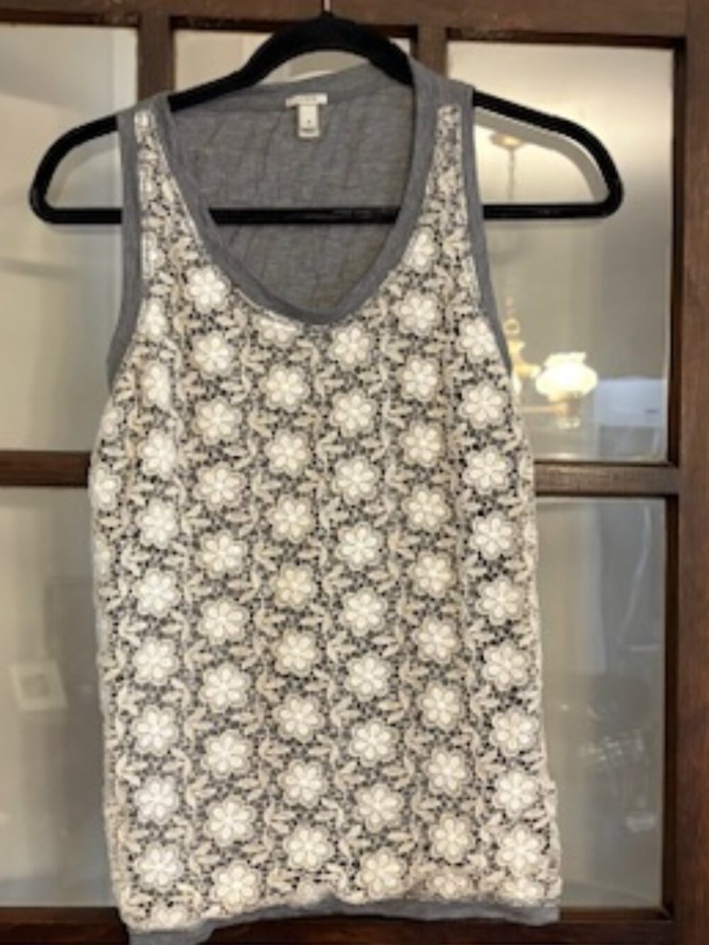 J.Crew Gray Tank with Lace in Front, Size Small